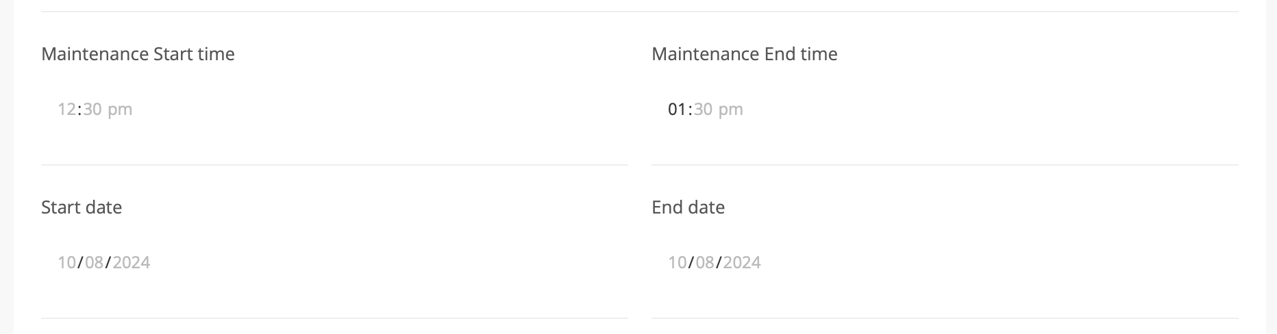 Image of 360 Monitoring Maintenance start and finish time