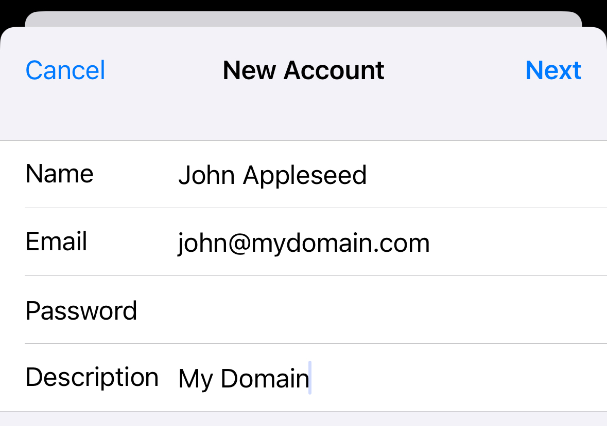 iOS Mail New Account
